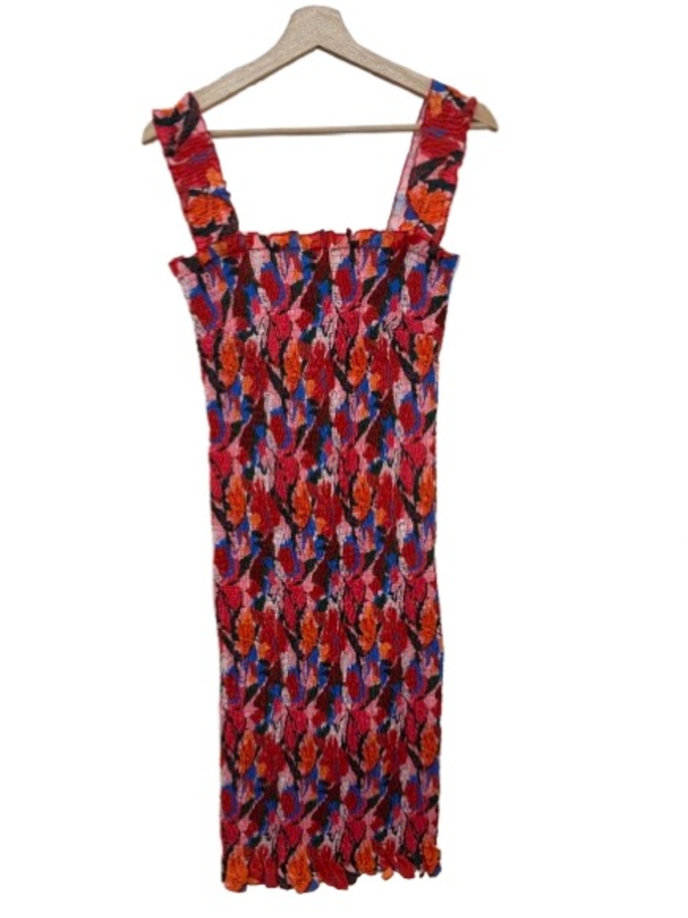 Colorful Floral Smocked Midi Dress - Pink Multi
